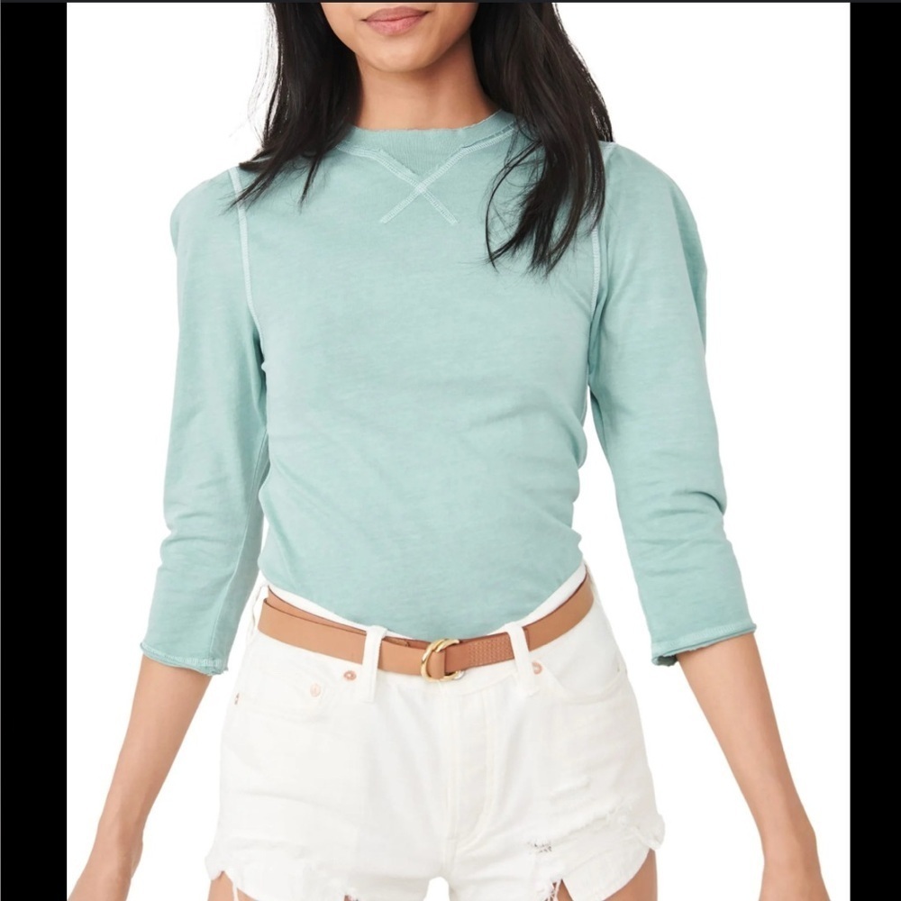 We the free (Free People) puff sleeve 3/4 sleeve top clover green